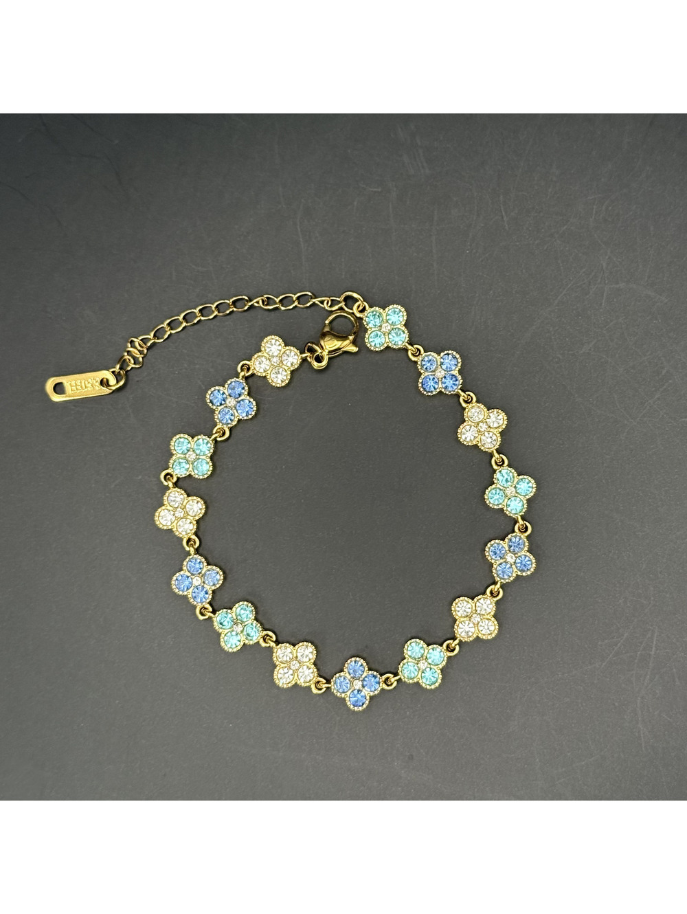 candy+clover pastel mint, blue & clear clover crystal gold tone bracelet
